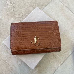 Jimmy Choo clutch with gold chain - brown embossed leather